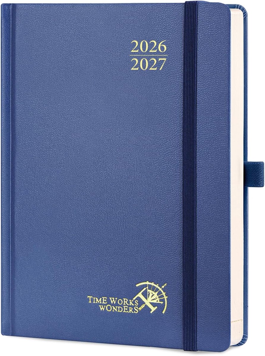 SnelShoppen - Agenda 2026 2027 Weekplanner Notitieboek A5 - Zachte Kaft Spiral Binding - 21,5 x 16cm - Marineblauw - 80 GSM Papier - Perfect voor Scho