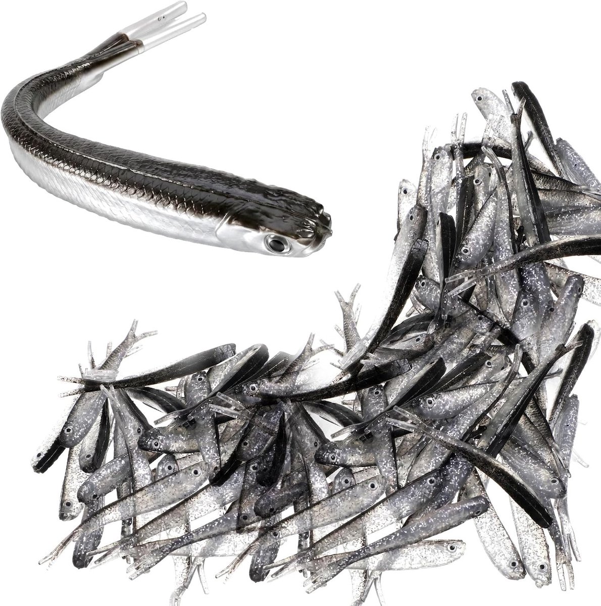 SnelShoppen - 50 stuks rubberen visaas voor zout en zoetwater - ideaal voor baars, snoekbaars en forel - 7 cm, 2,3 g, duurzame siliconen, realistische