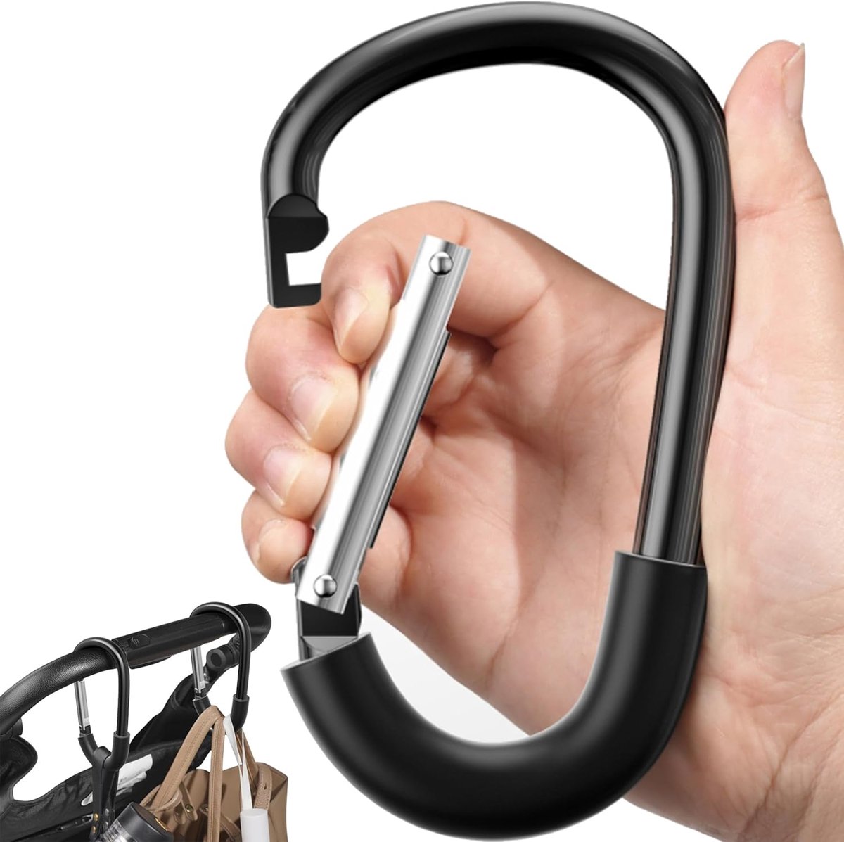 SnelShoppen - Kinderwagenhaak voor Mama - Handige Kinderwagenclips - Zwart - Ideaal voor Tas en Winkelen - Kinderwagenaccessoires 1 Stuk - Praktisch e