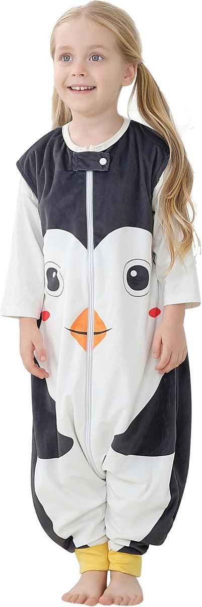 SnelShoppen - Unisex Babyslaapzak met Benen en Voeten, Draagbaar en Ademende Mouwloze Pyjama voor Kinderen 3-5 Jaar, Zwart met Vogel Motief, Superzach