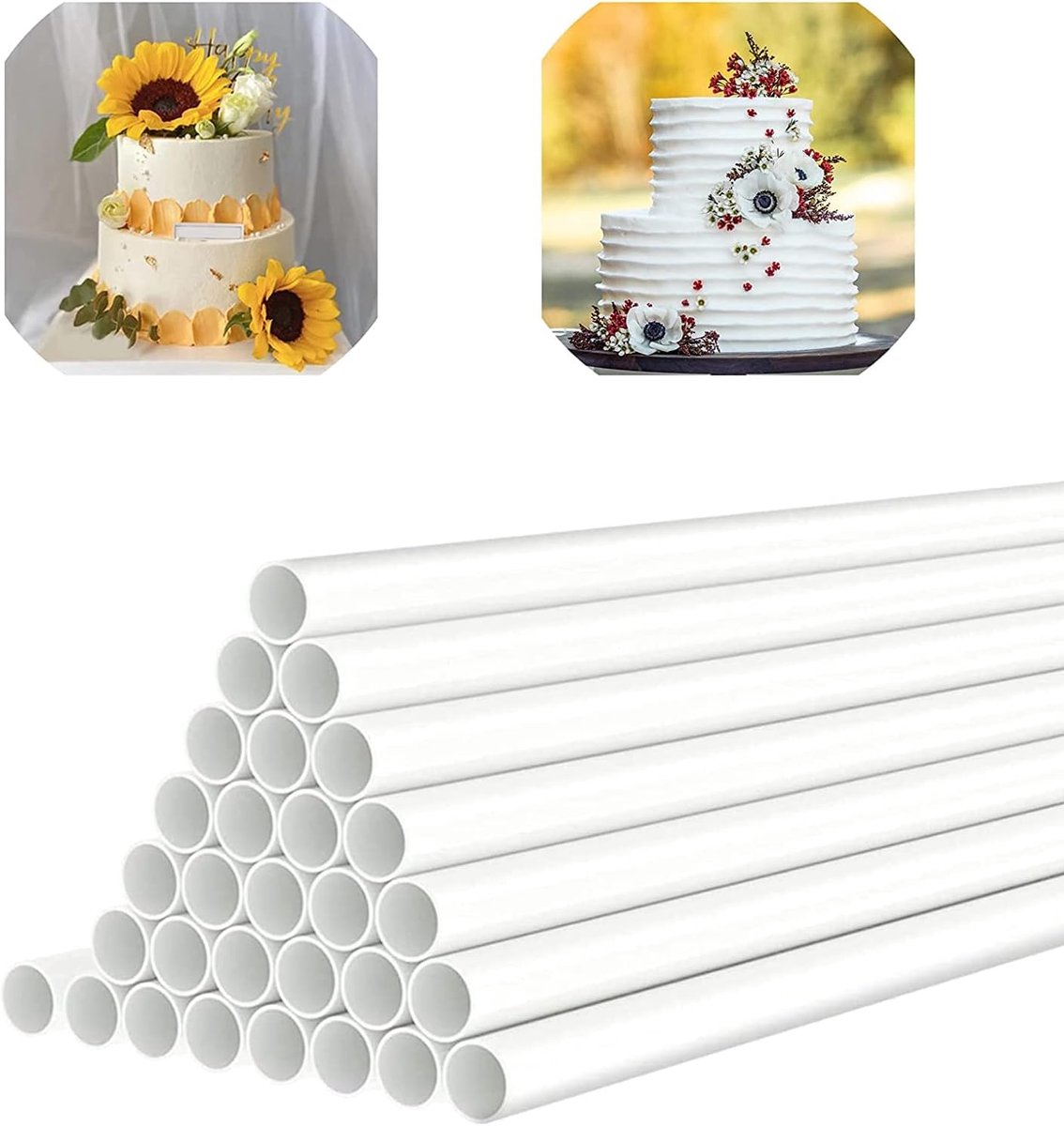 SnelShoppen - 24 stuks Taartdeuvelstaven 24 cm - Witte Plastic Taartondersteuningsstaven voor Gelaagde Taarten Constructie en Stapeling - Voedselkwali