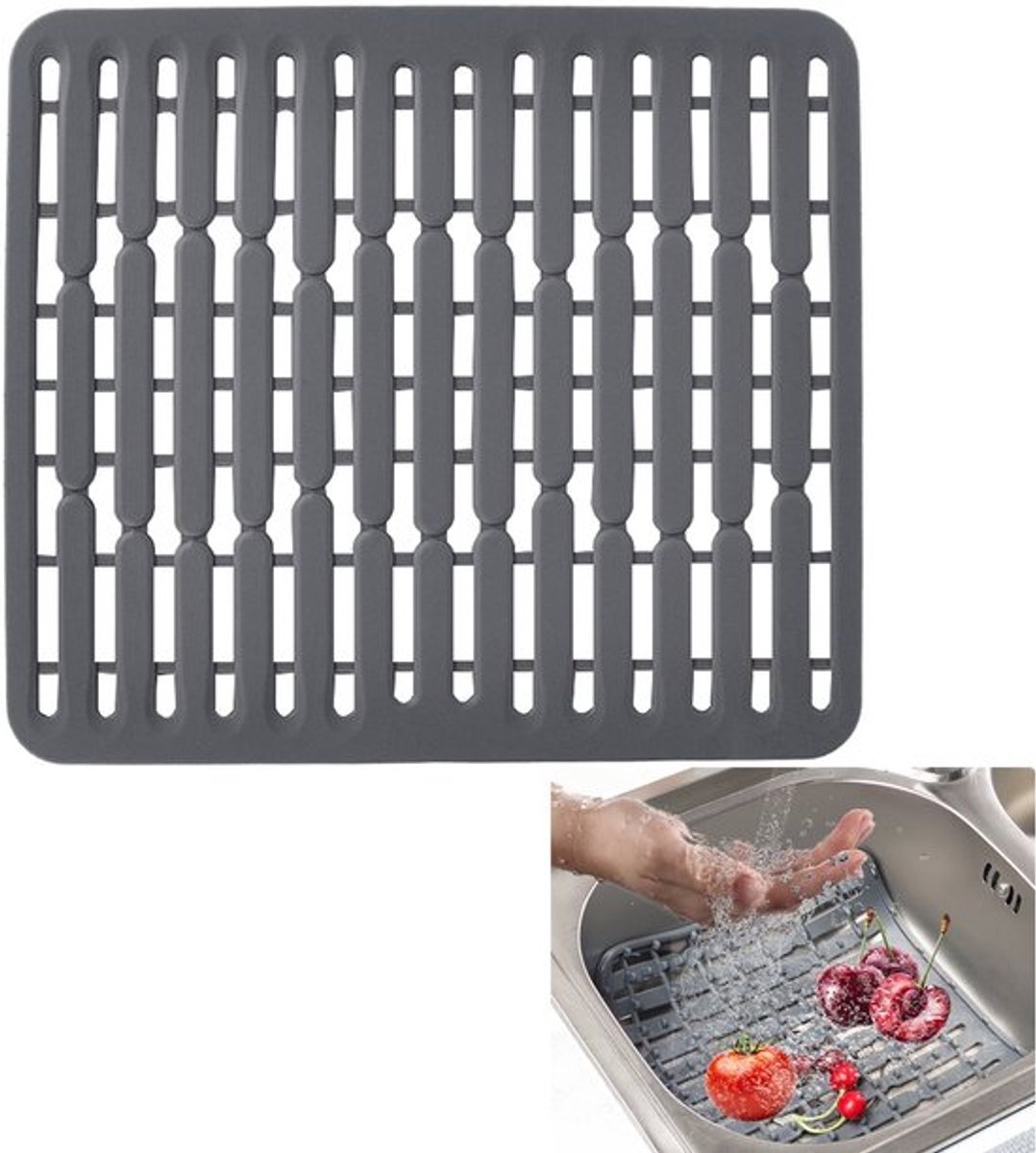Keuken siliconen gootsteenmat, 29,4 cm x 32,4 cm, antislip gootsteenbeschermer, grijs.
