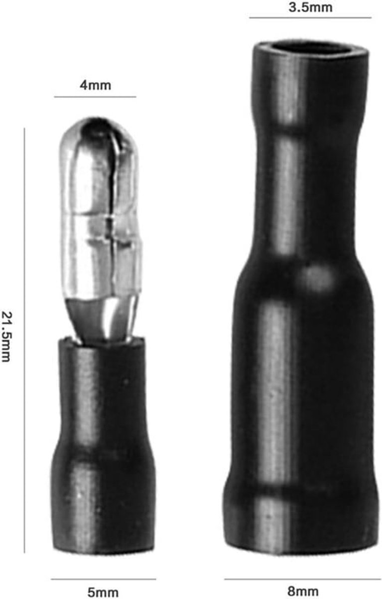 50 stuks vrouwelijke en mannelijke geïsoleerde elektrische connector krimp bullet terminal voor 0,5 tot 1,5 mm² (zwart)