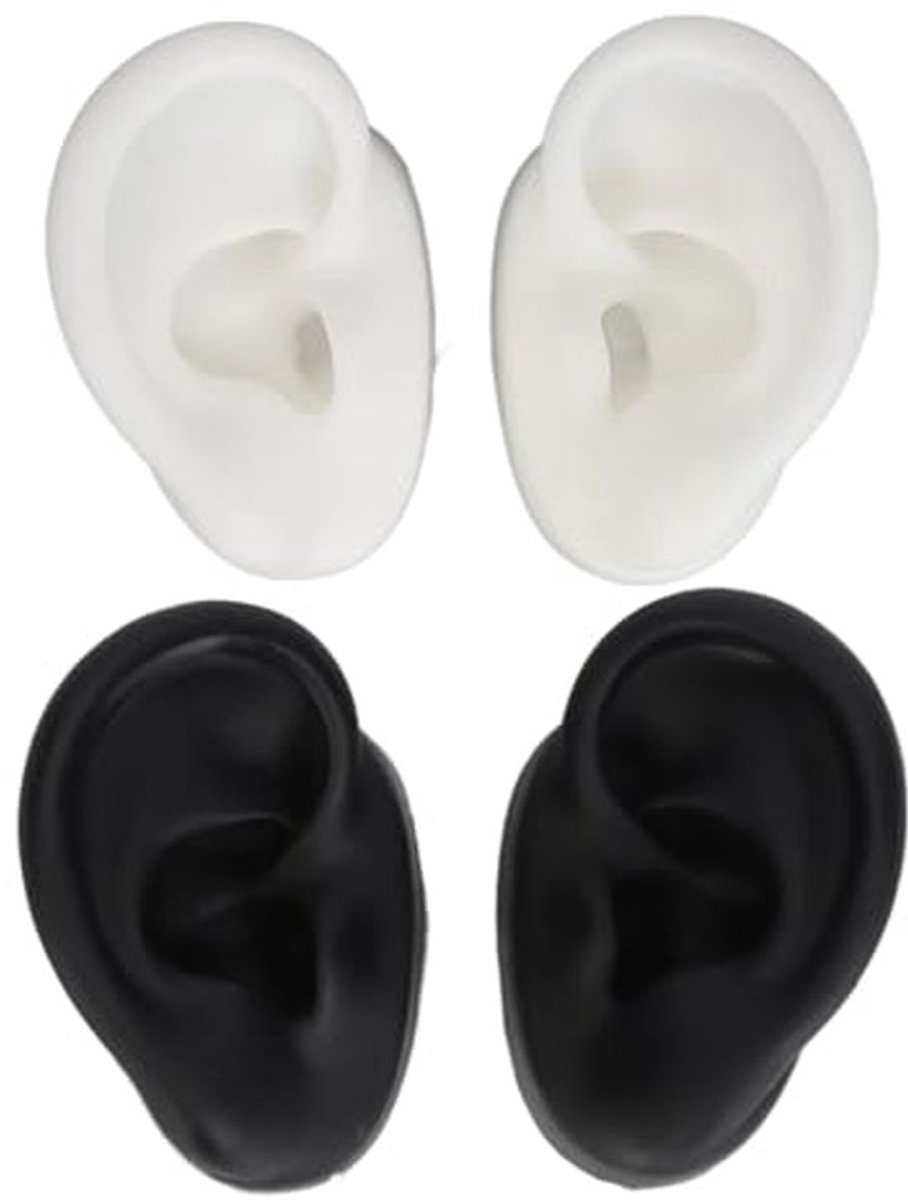 2 Pairs Silicone Oormodellen, Links en Rechts Zachte Flexibele Oorgatmodel, Silicone Lichaamsdelen voor Oorbellen Sieraden, Acupunctuur Leerhulpmiddelen (Zwart en