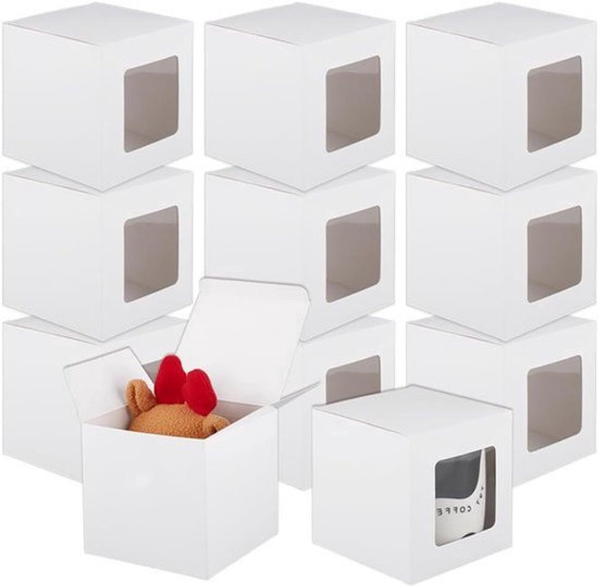 15 vierkante geschenkdozen met doorzichtig venster, 10 x 10 x 10 cm voor jubilea, verjaardag, bruiloft, afstuderen.