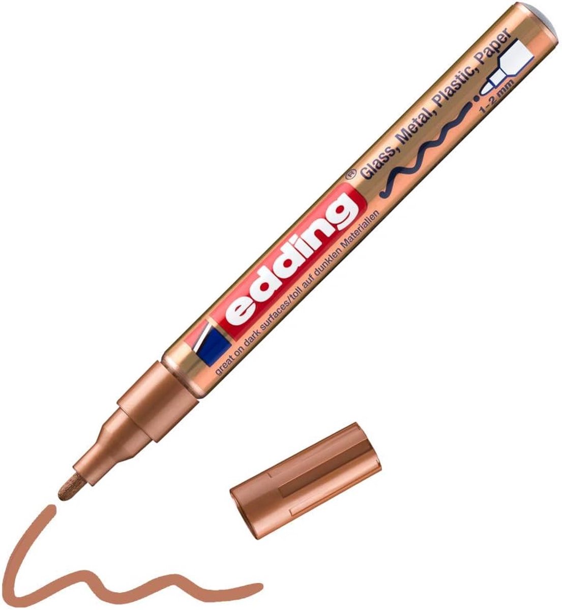Thijox - Glanslakmarker Koper - 1 Verfstift Ronde Punt 1-2 mm - Waterproof Verfpen voor Glas, Hout, Plastic, Papier - Hoge Dekking en Creatief Schrijv