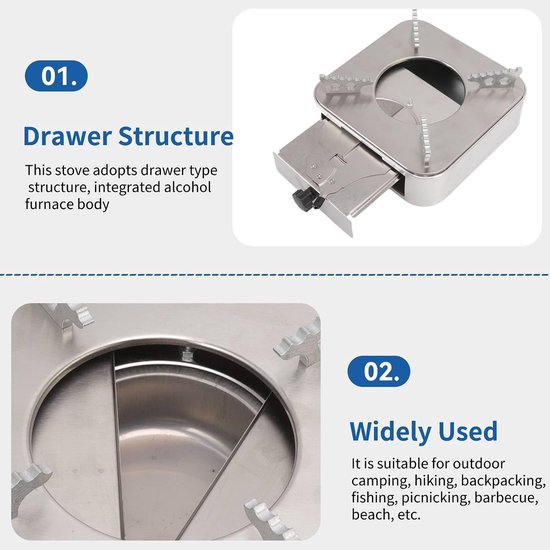 SnelShoppen - Alcohol Burner Camping Stove - Draagbare RVS Alcohol Koker voor Thuis en Buiten - Ideaal voor Kamperen, Barbecue en Tuinfeesten - 18.5x1 van Snelshoppen — afbeelding 5
