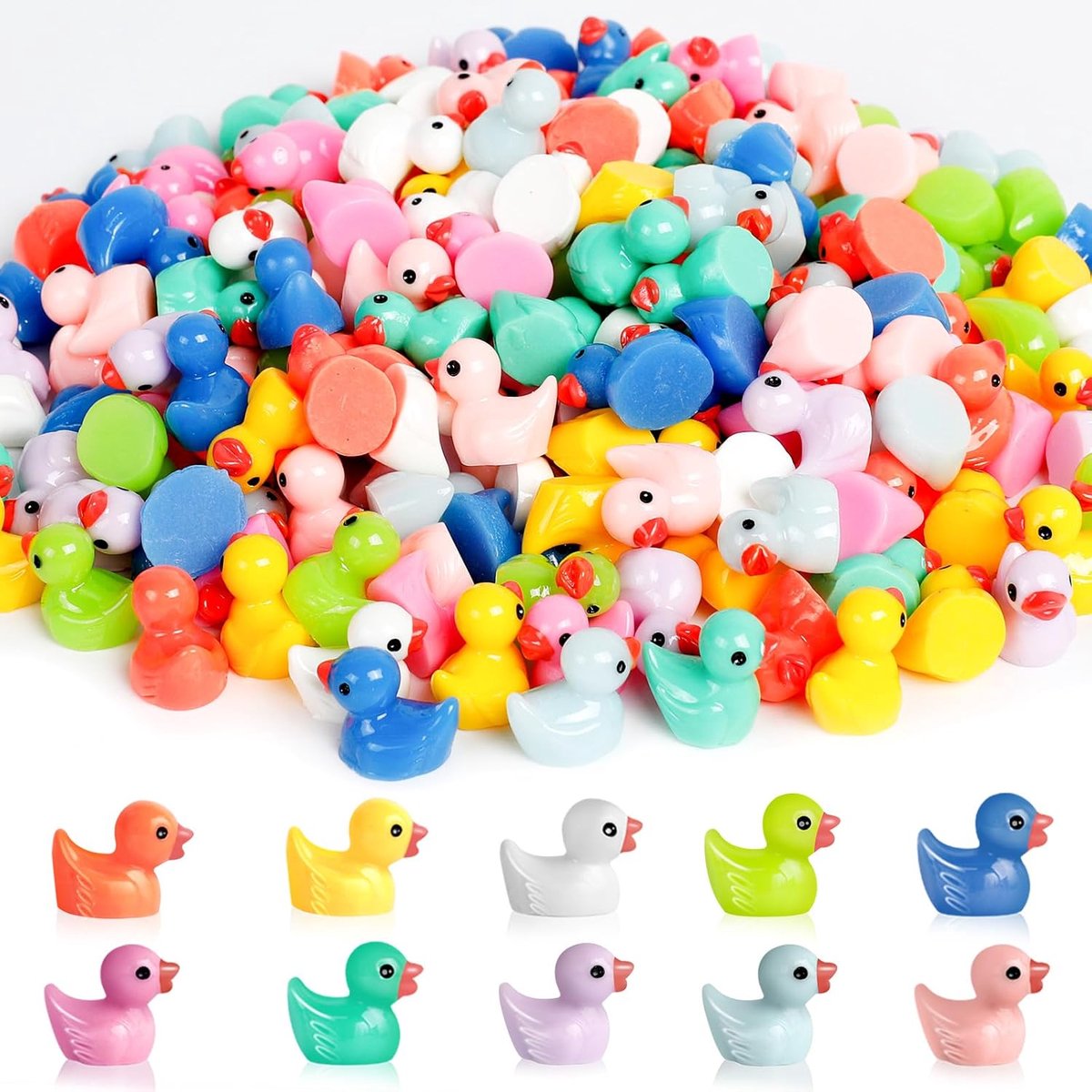 SnelShoppen - 200 Stuks Miniatuur Eendjes in Hars voor Tuin Decoratie - Schattige Squeaky Eenden in 10 Kleuren - DIY Versiering voor Feestjes en Kinde