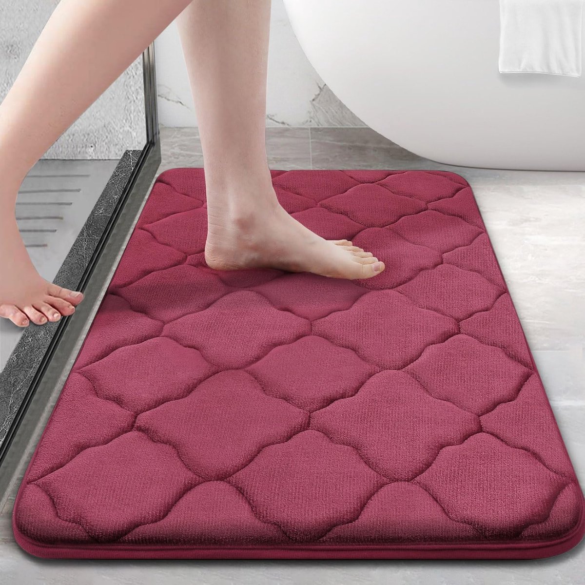 SnelShoppen - Memory Foam Badmat 40x60 cm - Antislip Zacht en Absorberend - Wasbare Douchemats - Wijnrood - Comfortabel voor Thuisgebruik