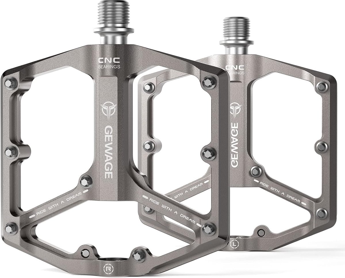 SnelShoppen - GEWAGE Fiets Pedalen voor Racefiets/Mountainbike, 3 Lagers, CNC Bewerkt Aluminium, 9/16 inch, Platte Pedalen met Verwijderbare Antislip