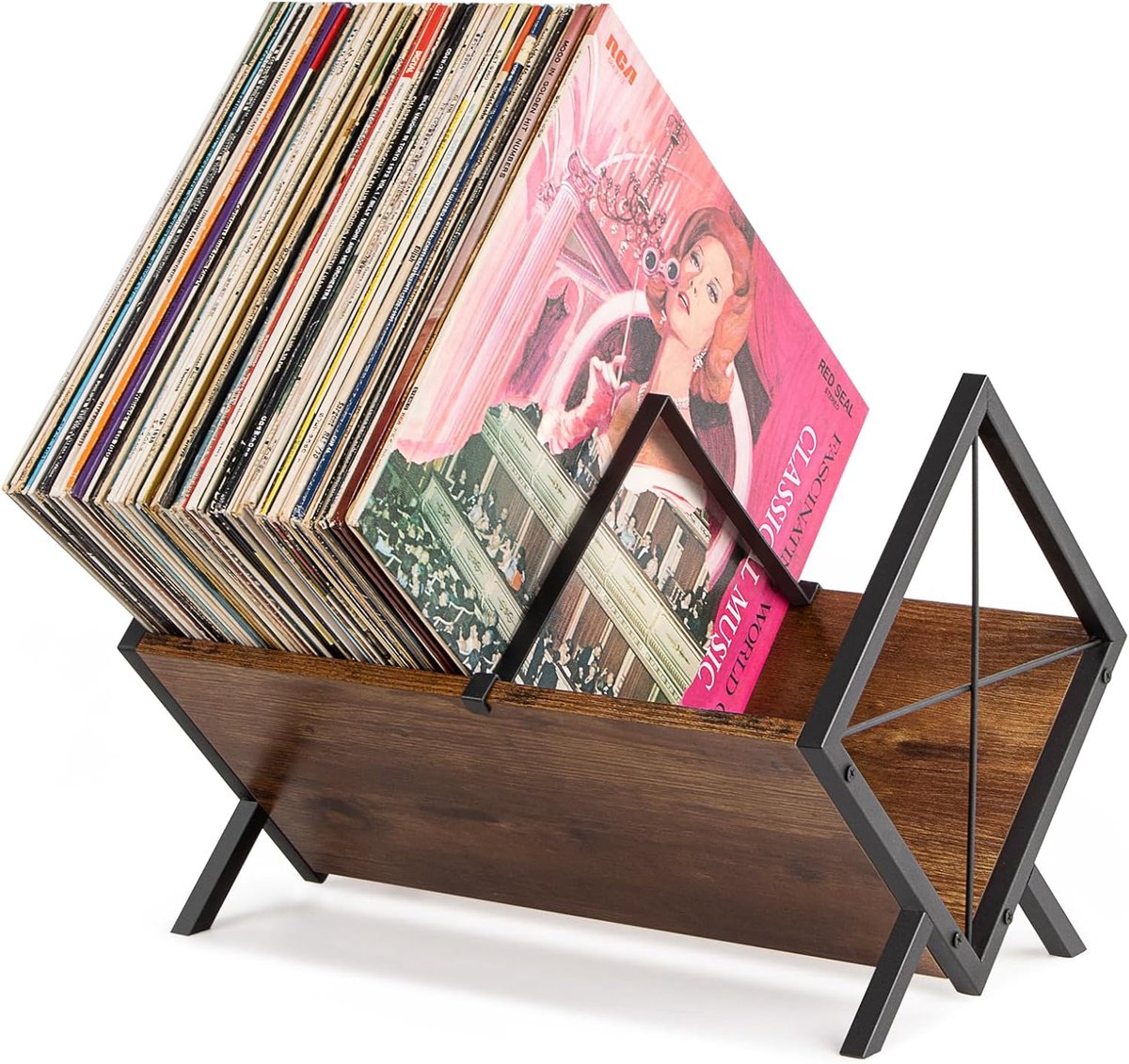 SnelShoppen - Vinyl Record Storage Rack - 80 LP Platenhouder met Verstelbare Divider - Bruin - Vinyl Display Shelf voor Albums, Tijdschriften en Boeke
