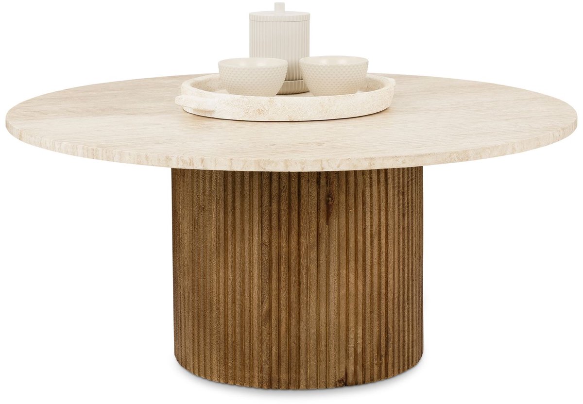 IDIMEX Salontafel NARMADA, rond, 80 cm, met travertijn tafelblad – bruin