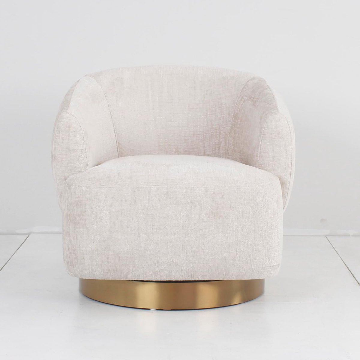 SnelShoppen - Fauteuil/Draaifauteuil Ginto - 100% Linnen - Gebroken Wit - Comfortabele Accent Stoel voor Woonkamer, Modern Design, Perfect voor Leesho