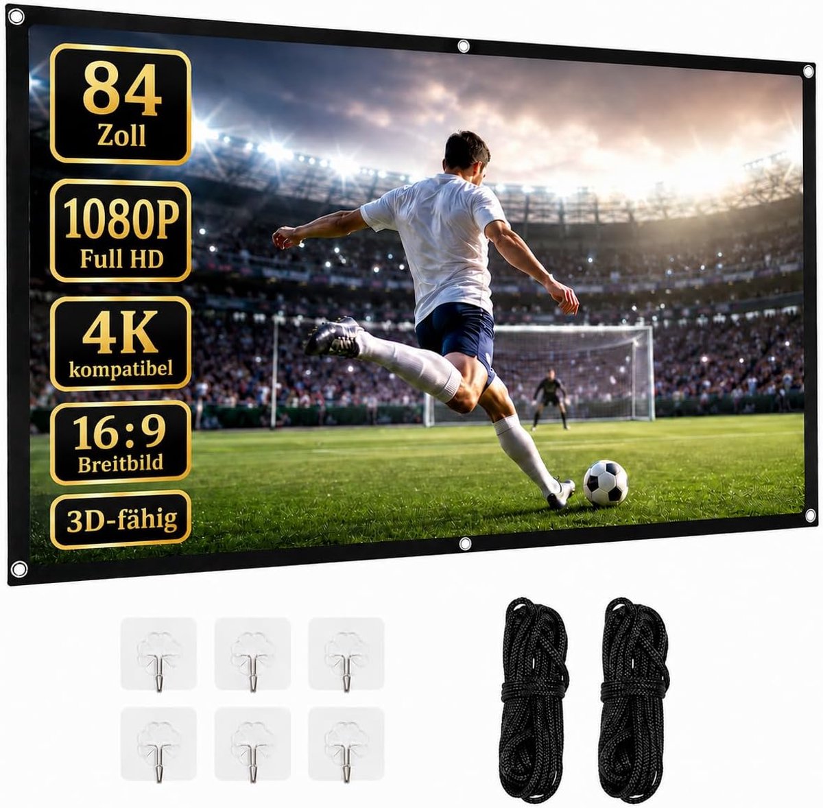 SnelShoppen - 16:9 HD Opvouwbaar Beamer Canvas 84 inch - Projectiescherm voor Feest, Camping, Tuin - Lichtgewicht en Draagbaar - Ideaal voor Presentat