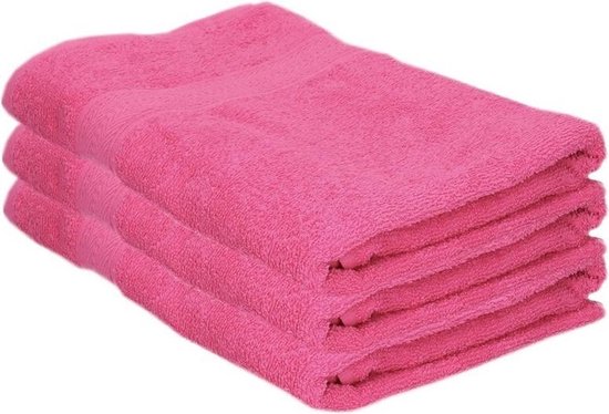 3x Serviettes de bain pas chères rose fuchsia 70 x 140 cm 420 grammes - Serviettes textiles de salle de bain