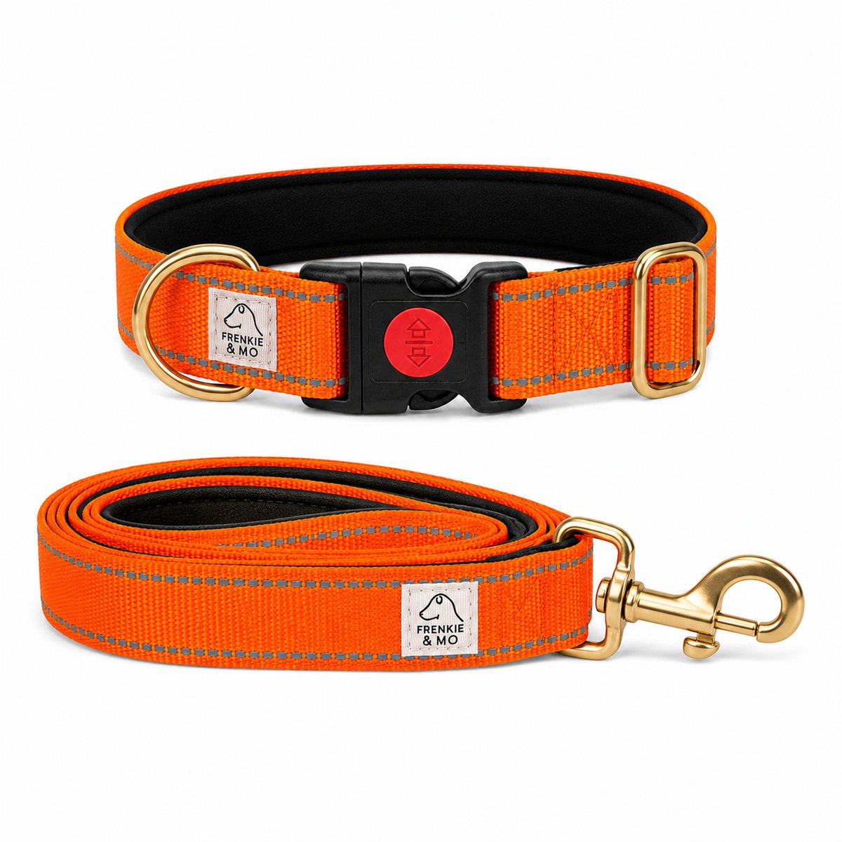 Hondenhalsband en Hondenriem Set – Reflecterend – Oranje – Maat S – Verstelbaar
