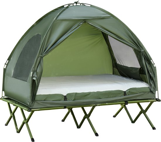 MIVRAY Tent - Koepeltent Met Verhoogd Campingbed Voor 2 Personen - 193 x 145 x 180 cm - Polyester - Groen - Met Luchtmatras En Pomp van Mivray Tent — afbeelding 4