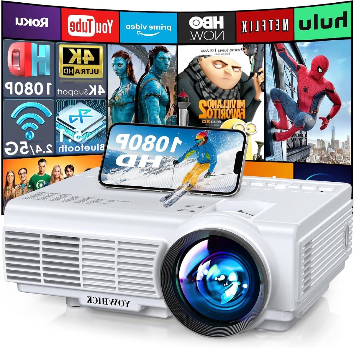 Draagbare Beamer - Mini Projector - Thuisbioscoop Creëren - Native 1080P Resolutie - 200 Inch Scherm - Zacht Wit
