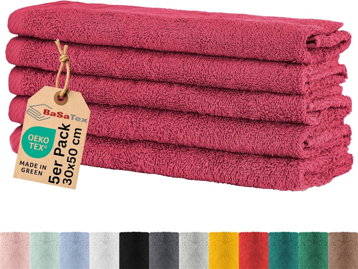 SnelShoppen - Gastendoekjes set van 5, handdoeken met ophanglus van zacht katoen, 30 x 50 cm, Oeko-Tex gecertificeerd, rood, ideaal voor gasten, badka