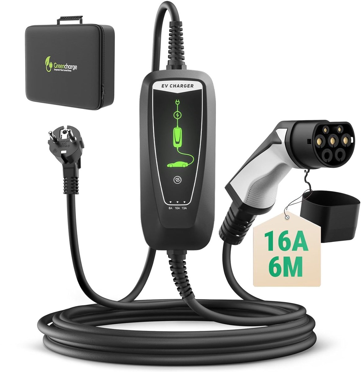 SnelShoppen - Type 2 EV Oplaadkabel Schuko 2-Pin 3.68KW 6m - Waterdichte Mobiele EV Charger met Draagtas voor Snelle Laadbeurt PHEV EV