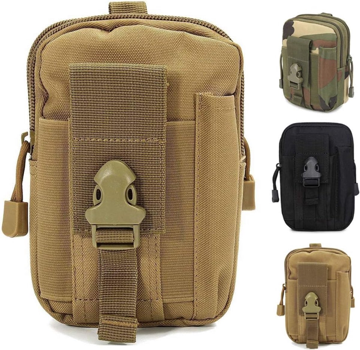 SnelShoppen - Tactical Waist Pack Nylon Military Compact Molle EDC Bag Belt Bag Pouch Waisted Gadget Bag voor Camping Hiking Travel Khaki