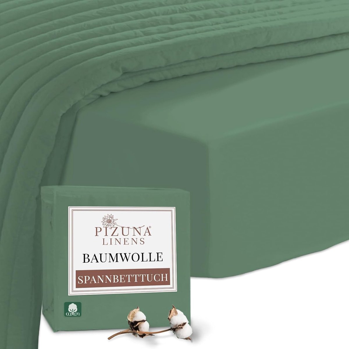 SnelShoppen - Fitted Sheet 90x200-100x200 cm Hedge Green, 400 Draad Count, 100% Katoen, Zacht Mako Satijn, Tot 40 cm Matras Hoogte, Ademend en Koel