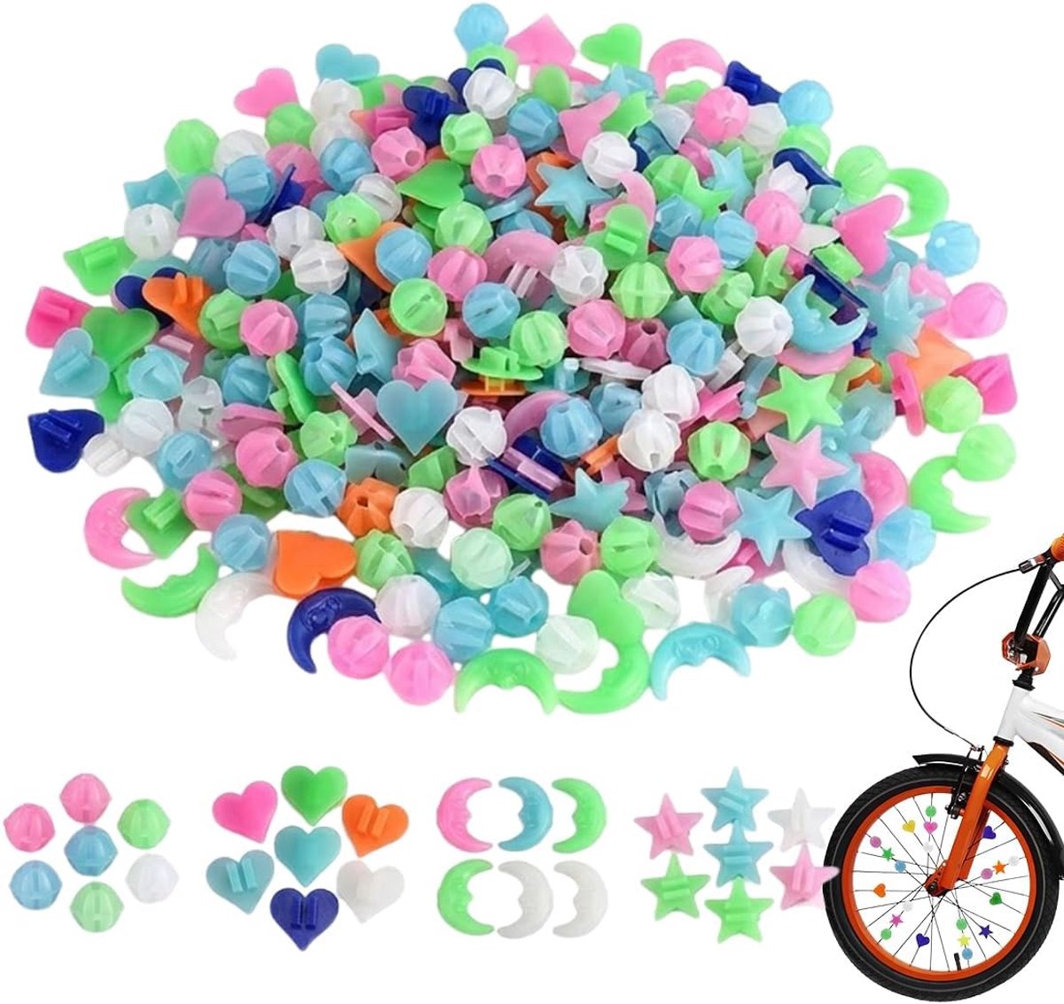 SnelShoppen - 144 Stuks Kinderfiets Accessoires Spaken Decoratie Reflecterende Spaken Clips Kralen voor Jongens en Meisjes - Kleurrijk en Duurzaam