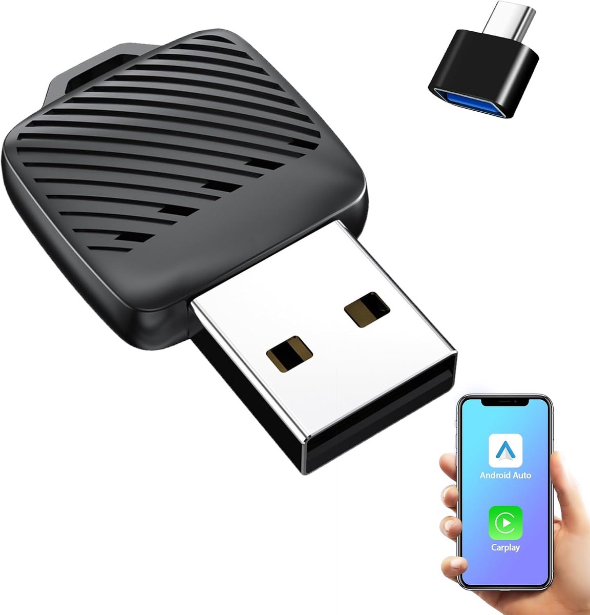SnelShoppen - Wireless CarPlay & Android Auto Dongle 2 IN 1 Auto Connect Box, Online Updates, Plug & Play, Mini S30, Geschikt voor iPhone & Android, D
