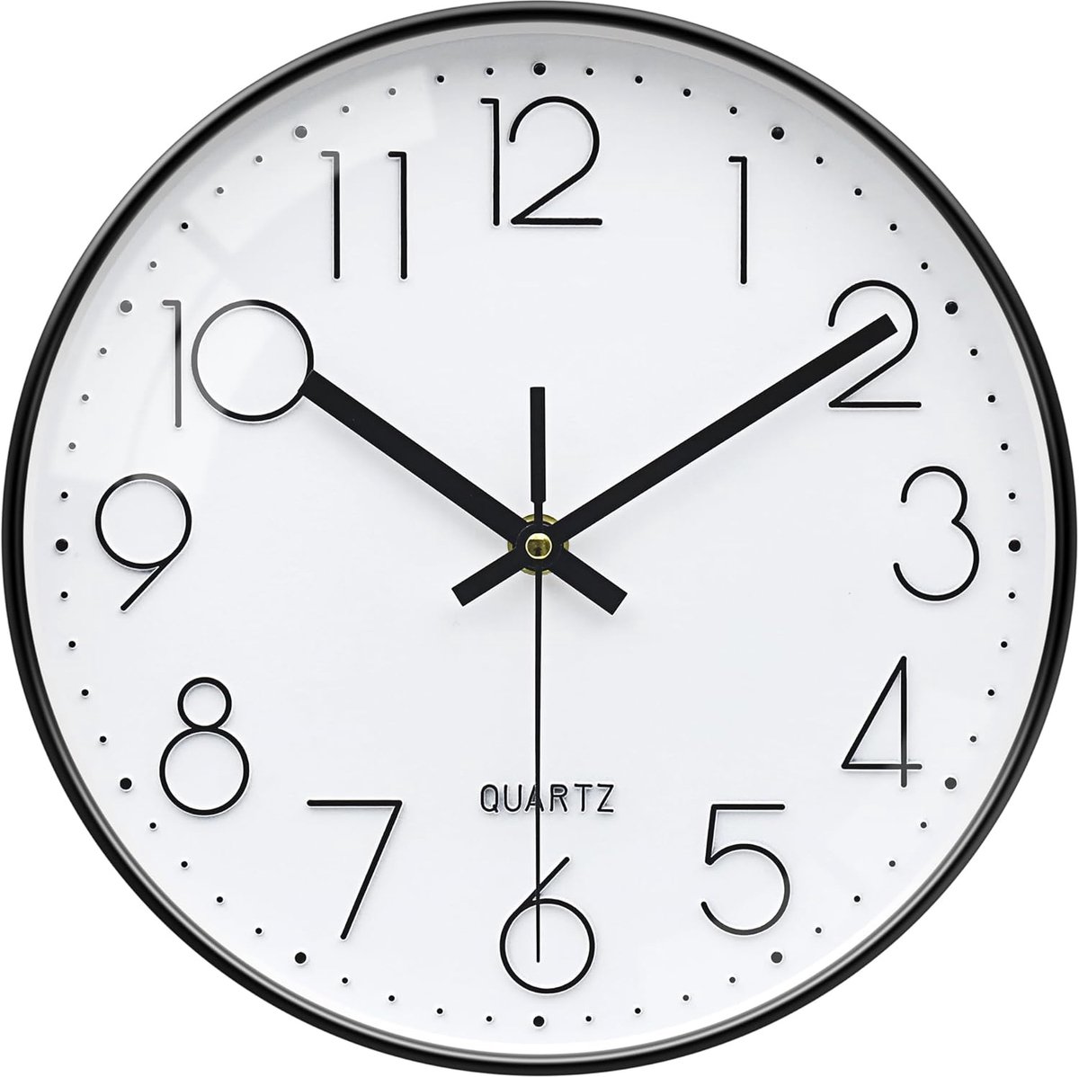 SnelShoppen - Moderne ronde witte stilstaande wandklok 25cm - Batterij-aangedreven klok met grote 3D cijfers - Geschikt voor woonkamer, slaapkamer, th
