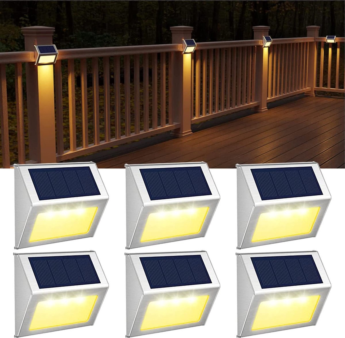 Thijox - Warm witte Zonnehekverlichting - Roestvrijstalen LED-tuinverlichting - Waterdichte trapverlichting - Draadloze buitenverlichting voor tuin, p