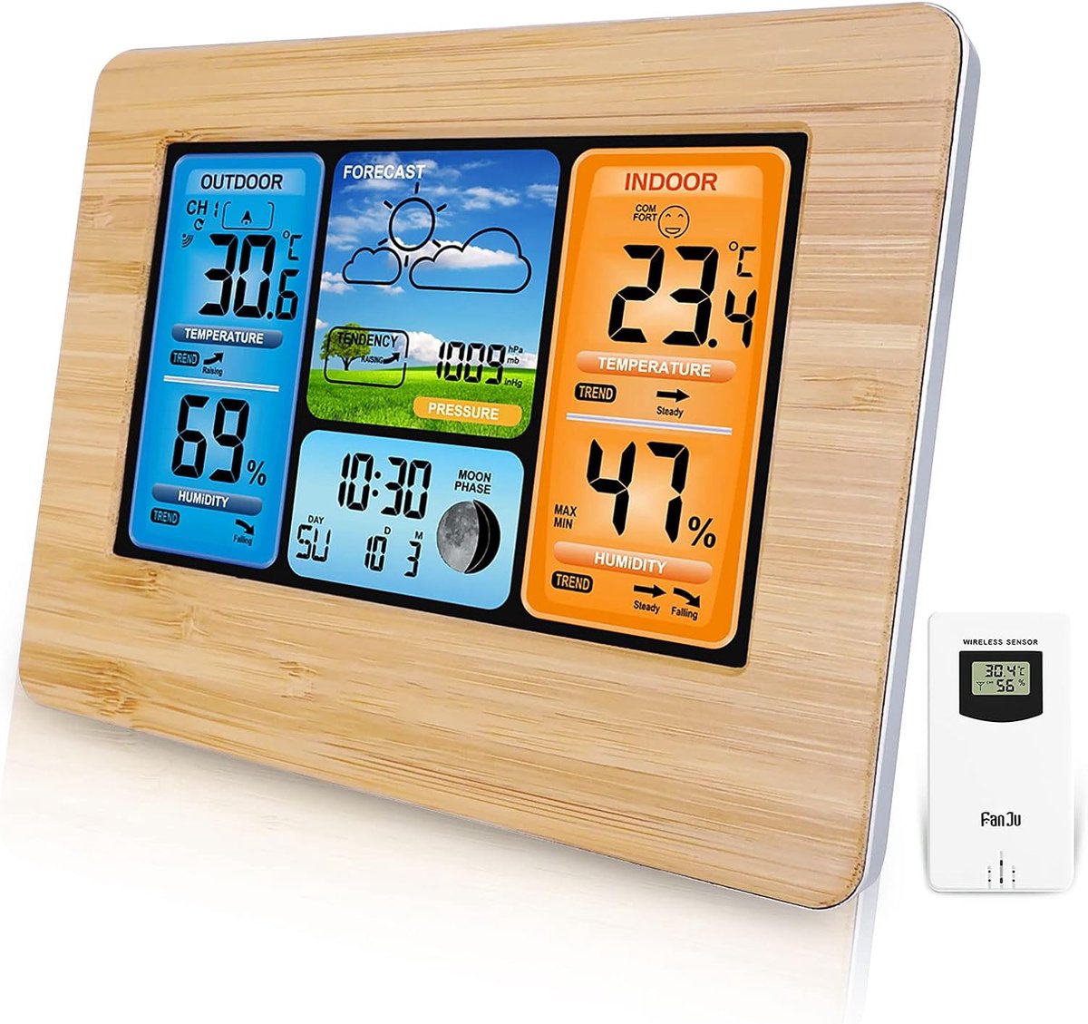 SnelShoppen - Draadloze Weerstation met Digitale Thermometer, Alarm, Vochtigheidsmeter, Barometer, Weerklok en Buiten Sensor - Ideaal voor Binnen en B