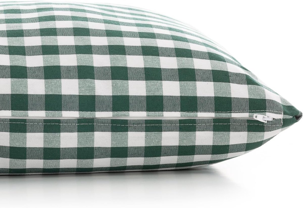 SnelShoppen - Set van 2 Vichy Gecontroleerde Kussenhoezen 45x45 cm, Decoratieve Kussenhoezen van Katoen met Rits, Ademend en Zacht, Groene Kleur voor