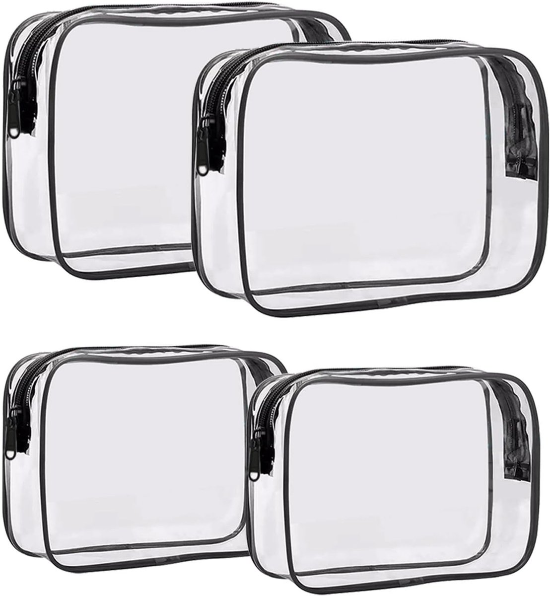 Thijox - Transparante Make-uptas Set van 4 - Doorzichtige Toilettassen met Ritssluiting - PVC Cosmetica Organizer - Klein en Groot - Perfect voor Reiz