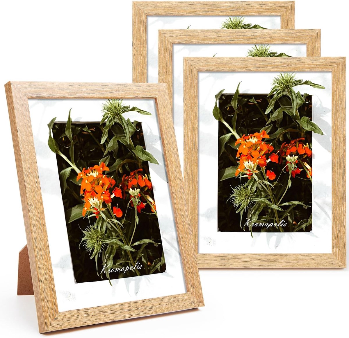 SnelShoppen - Set van 4 kleine fotolijsten, eco-vriendelijk MDF, 15x20 cm, twist lock achterpaneel, hoogwaardig acrylglas, eikenlook voor thuis, kanto