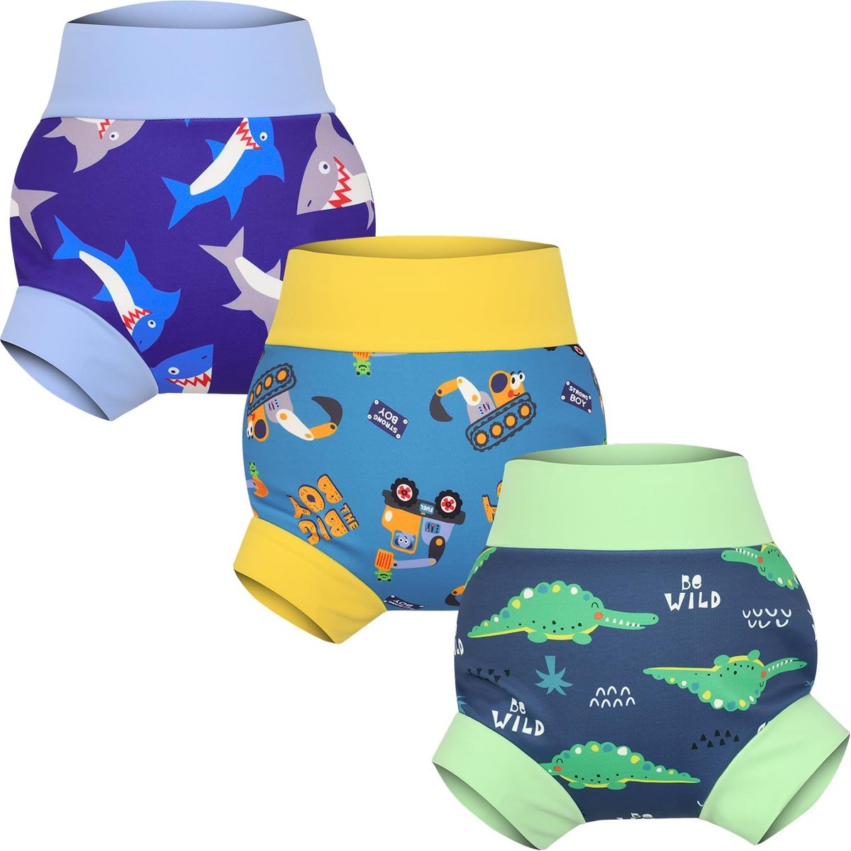SnelShoppen - Herbruikbare zwemluiers voor jongens en meisjes, 3-pack baby zwemluiers, maat 1-5 jaar, waterdicht, polyester/spandex, ideaal voor zwemb