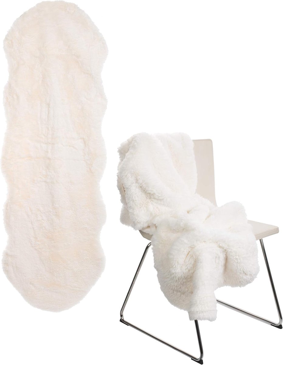SnelShoppen - Lambskin Vloerkleed XXL 60x180 cm – Hoogpolig & Fluffy Kunstvezel Vloerkleed – Zacht & Warm – Wasbaar – Decoratief Vloerkleed voor Bank,