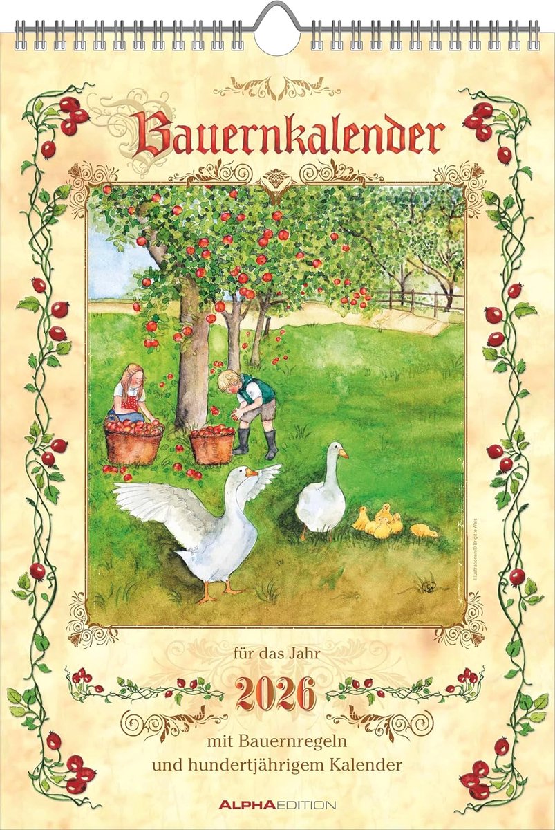 SnelShoppen - Wandkalender 2026 - Bauernkalender met dagelijkse weerprognoses, boerenregels, FSC-gecertificeerd, 23,7x34 cm, Duits kalendarium voor tu