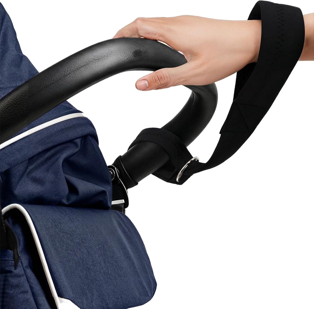 SnelShoppen - Verstelbare Kinderwagen Polsband Handvat Hoes - Universele Zwarte Lus voor Kinderwagen - Veiligheidslus Houder voor Tassen en Winkelwage