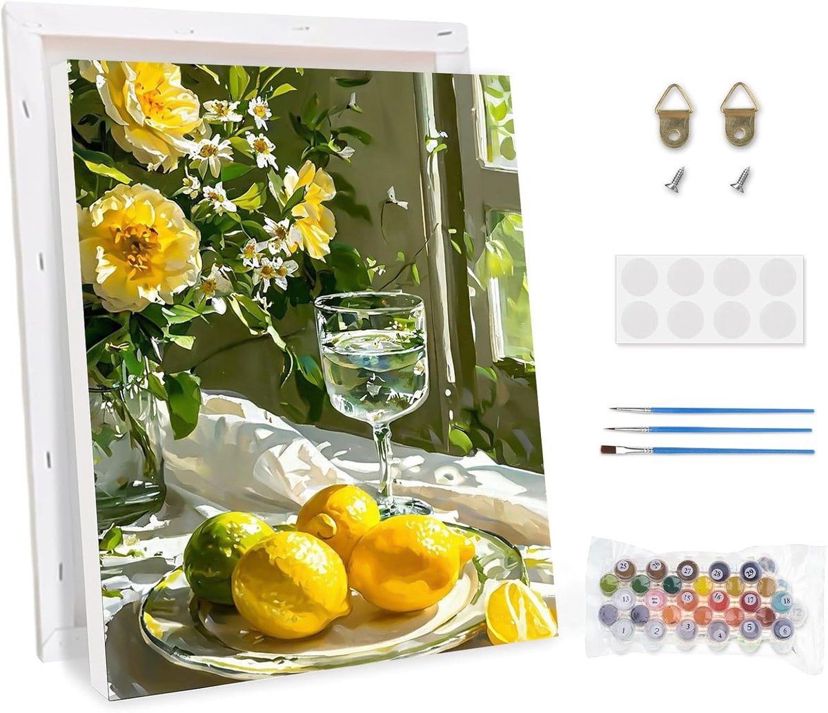 SnelShoppen - Schilderen op Nummer voor Volwassenen met Lijst - DIY Handgeschilderd Olieverf Set voor Beginners - Fruit en Bloemen Schilderij - Comple