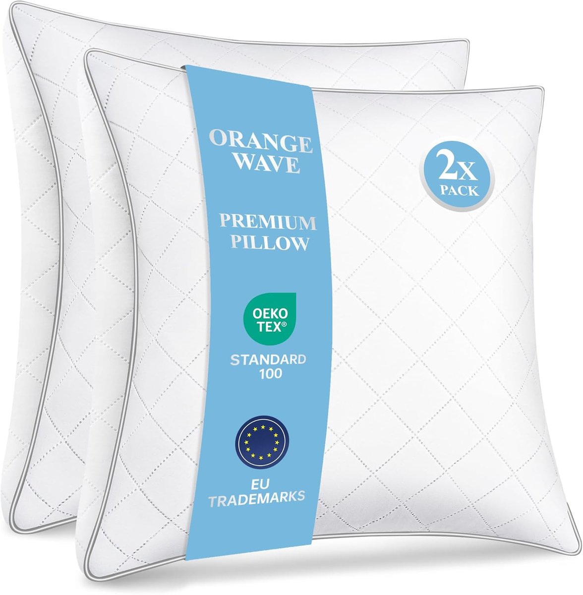 SnelShoppen - Set van 2 Orange Wave Kussens 60x60 cm - Ergonomische Microvezel Slaapkussens, Zacht en Ademend, Wasbaar en Hypoallergeen, Oeko-Tex Gece