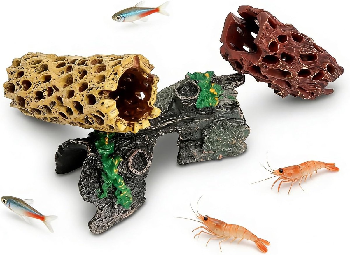 SnelShoppen - 3 Stuks Shrimp Shelter Aquarium Decoratie - Holle Garnalen Cave van Hars - Veilig Schuilplaats voor Garnalen, Kleine Vissen en Kreeften