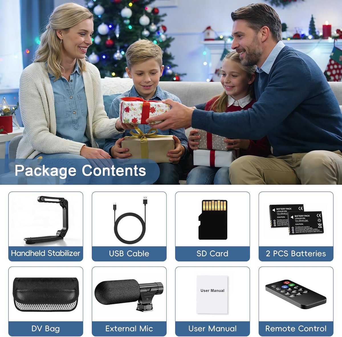 SnelShoppen - 4K videocamera 64 MP Digitale Camcorder 60 FPS met Stabilisatie, Draagbare Vlogging Camera voor YouTube, Inclusief Microfoon, 2 Batterij thumbnail 5