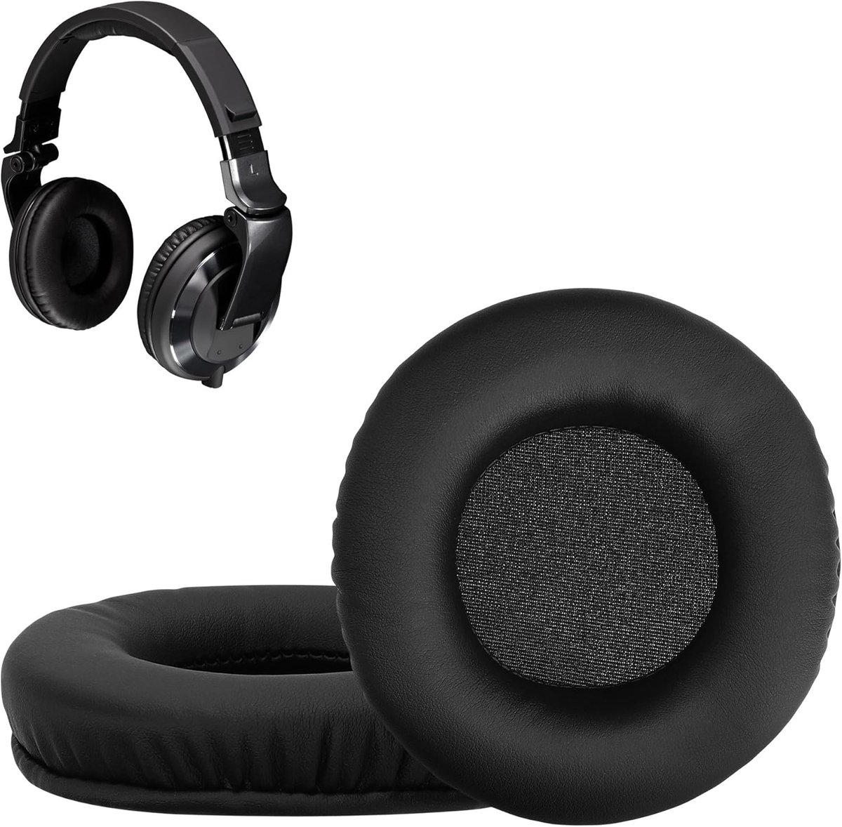 SnelShoppen - 2x Oorkussens Earpads voor Koptelefoon - Vervangende Kunstlederen Pads Zwart - Compatibel met HDJ 2000/1000/1500 - Perfect voor DJ's en