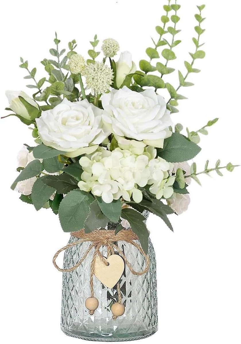 Kunstbloemen met vaas - Nep planten boeket - Woonkamer decoreren - Zijde en eucalyptus - 3