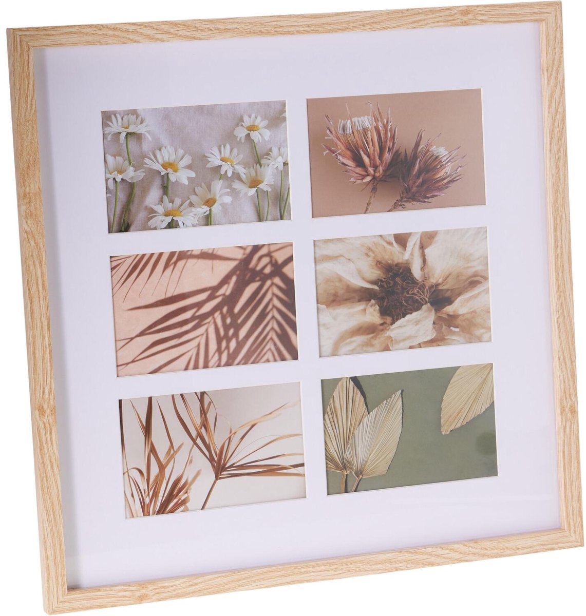 Home & Styling Collage fotolijst met passe-partout - voor 6x foto - hout - naturel - 42 x 42 cm - klassiek