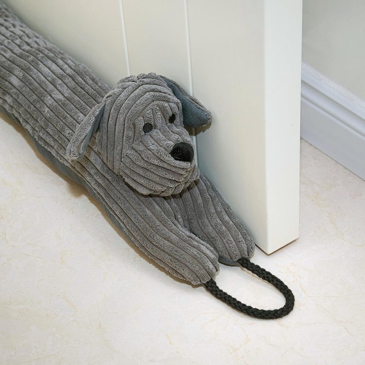 SnelShoppen - Tochtstoppers voor Deuren en Ramen - Decoratieve Windstopper 91cm - Verzwaarde Geluidsblokker - Grijze Hond 36" - Ideaal voor Thuis, Kin