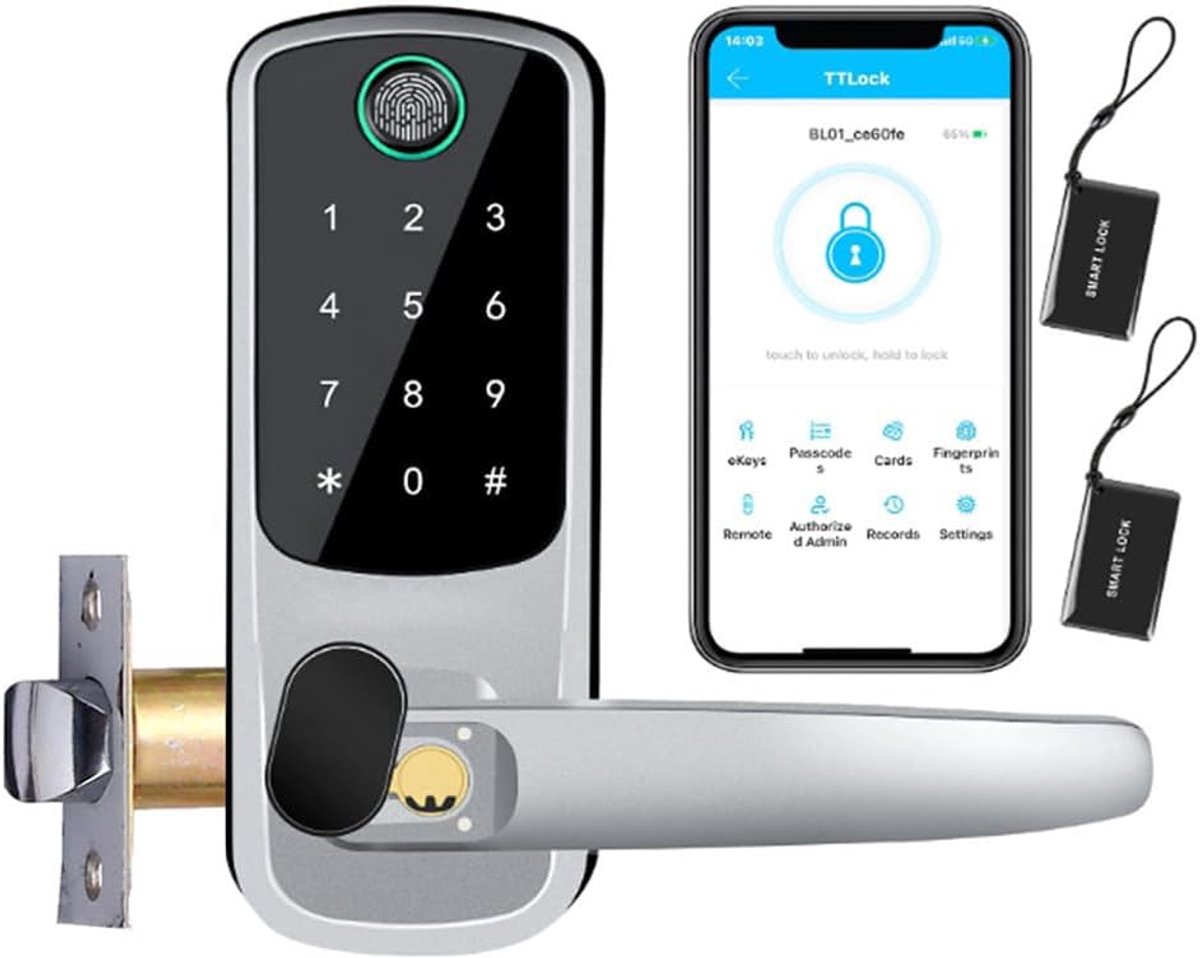 SnelShoppen - Smart Handle Deurslot met 8-in-1 Vingerafdruk & Toetsenbord Invoer - Slimme Deurslot voor APP Bediening met Auto Ontgrendeling en Alexa
