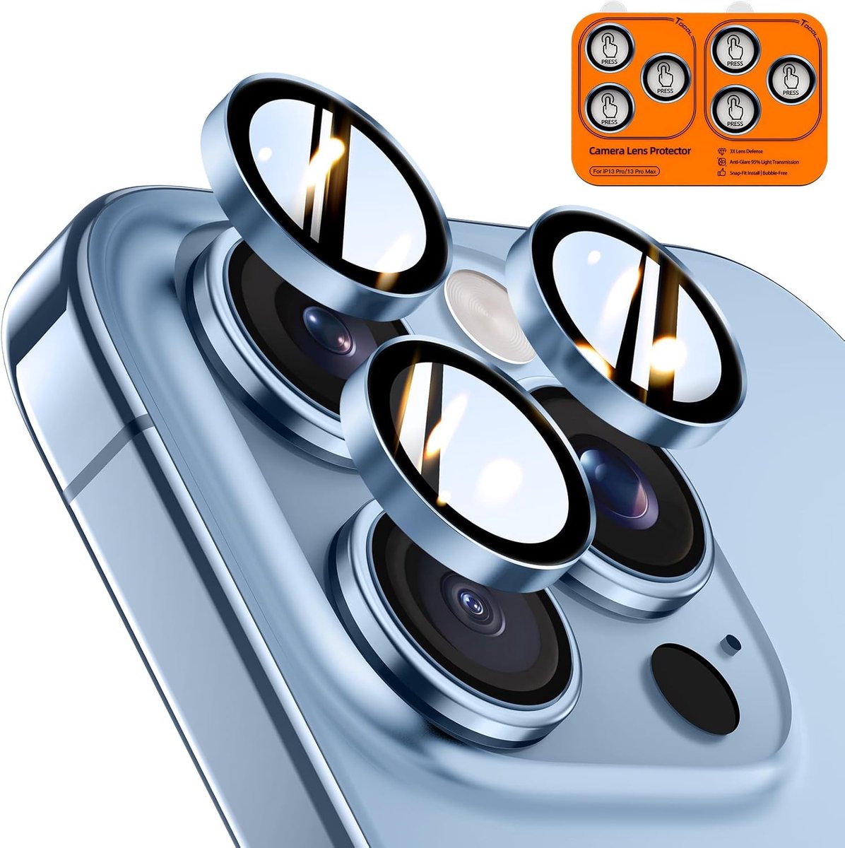 SnelShoppen - TOCOL Camera Lens Beschermer voor iPhone 13 Pro Max/Pro, Geharde Glazen Beschermfolies, Eenvoudige Installatie, Ultra HD Nachtopname, Ho