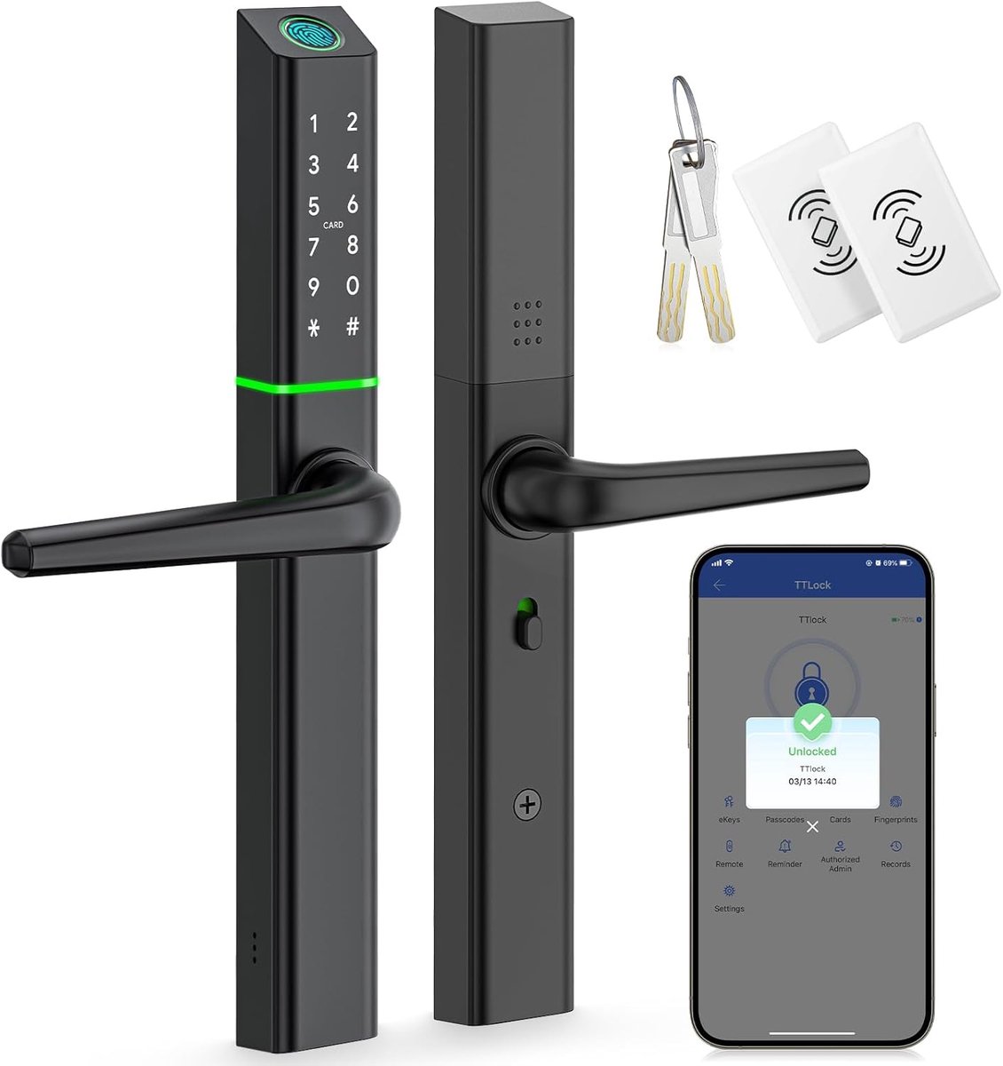 SnelShoppen - Weatherproof Slim Digitale Deurslot met Handgreep - Vingerafdruk, App Controle, Wachtwoord, Sleutel, Aluminium & Houten Deuren - Bluetoo