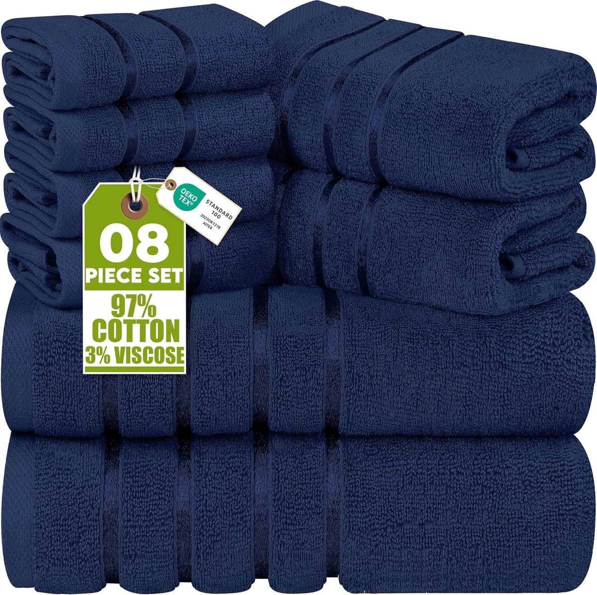 SnelShoppen - Luxe 8-delige Handdoekset - 2 Badhanddoeken, 2 Handdoeken en 4 Washandjes - 97% Ring-Spun Katoen - Ultra Absorberend en Sneldrogend - Id